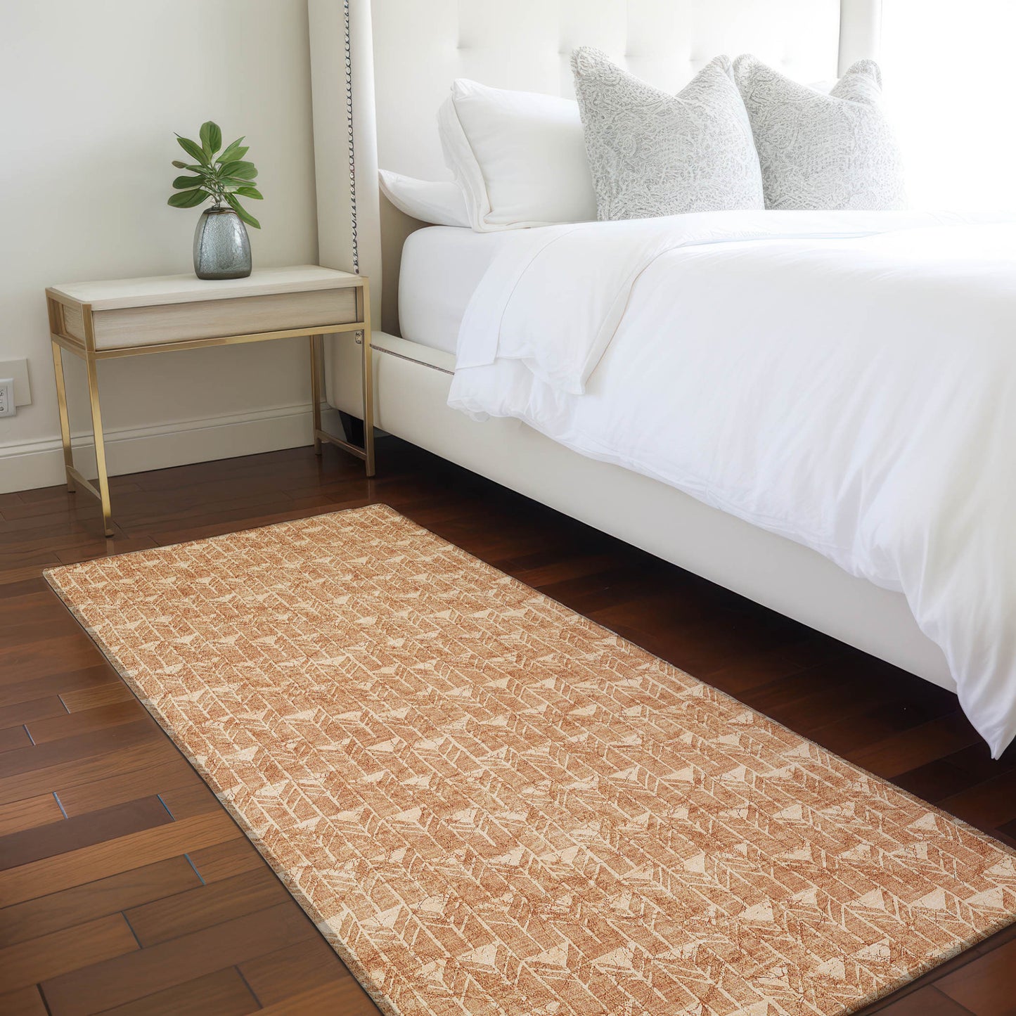 8' Runner Bronze Geometric Washable Non Skid Indoor Outdoor Runner Rug-8