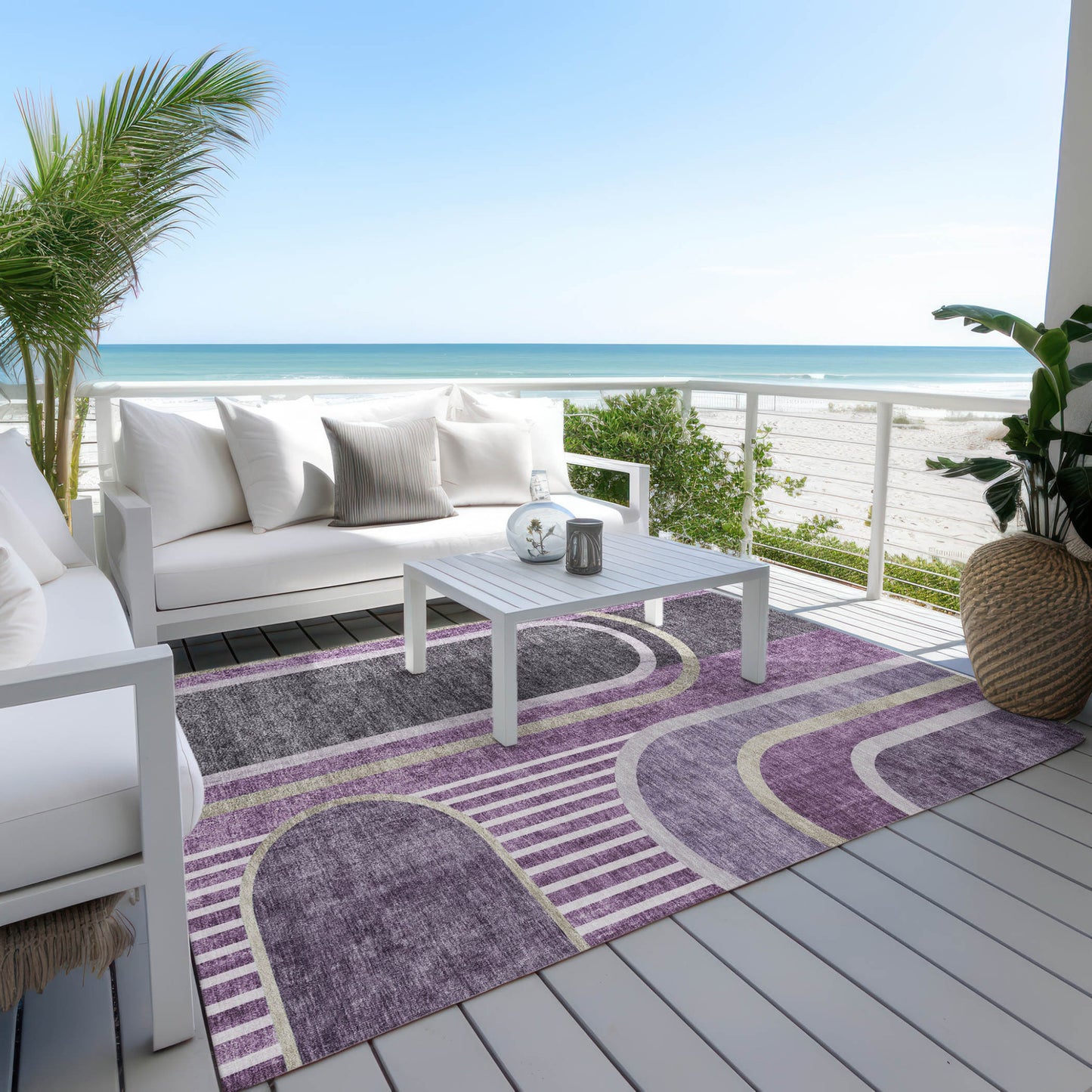 8' X 10' Purple and Black Abstract Washable Indoor Outdoor Area Rug-5