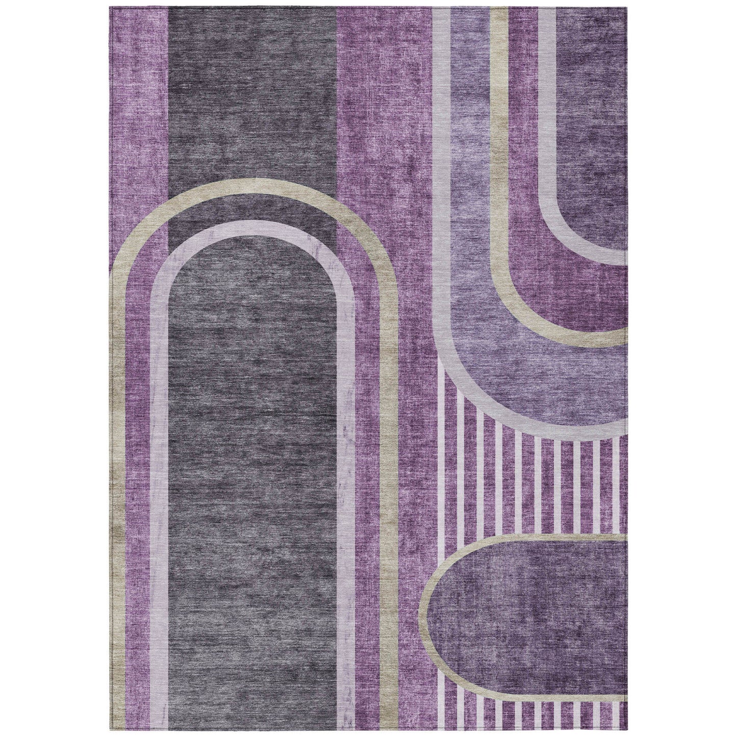 8' X 10' Purple and Black Abstract Washable Indoor Outdoor Area Rug-1
