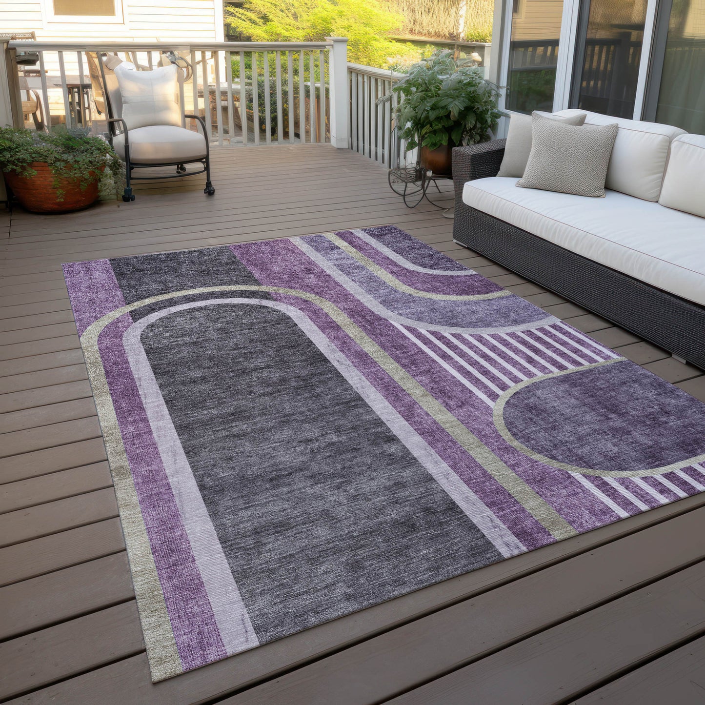 8' X 10' Purple and Black Abstract Washable Indoor Outdoor Area Rug-8