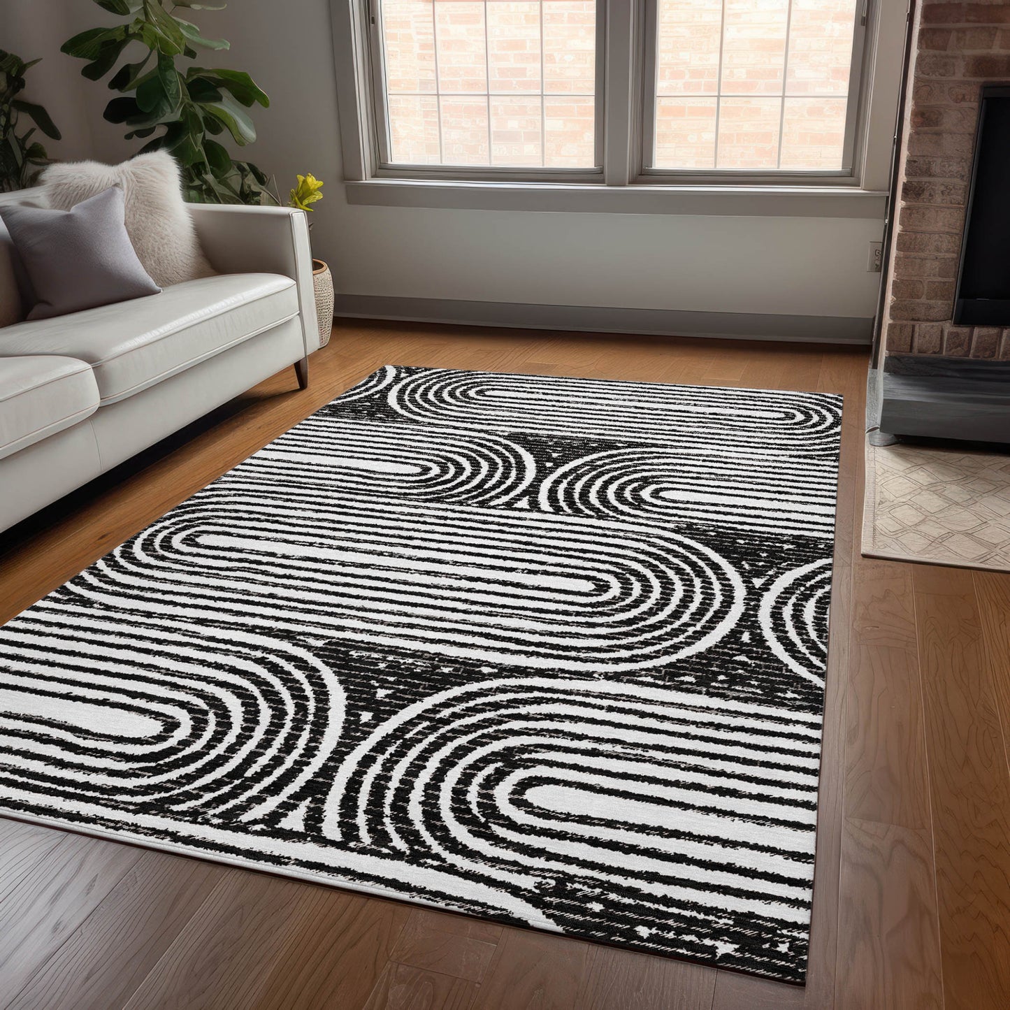 10' X 14' Black And White Abstract Washable Indoor Outdoor Area Rug-8