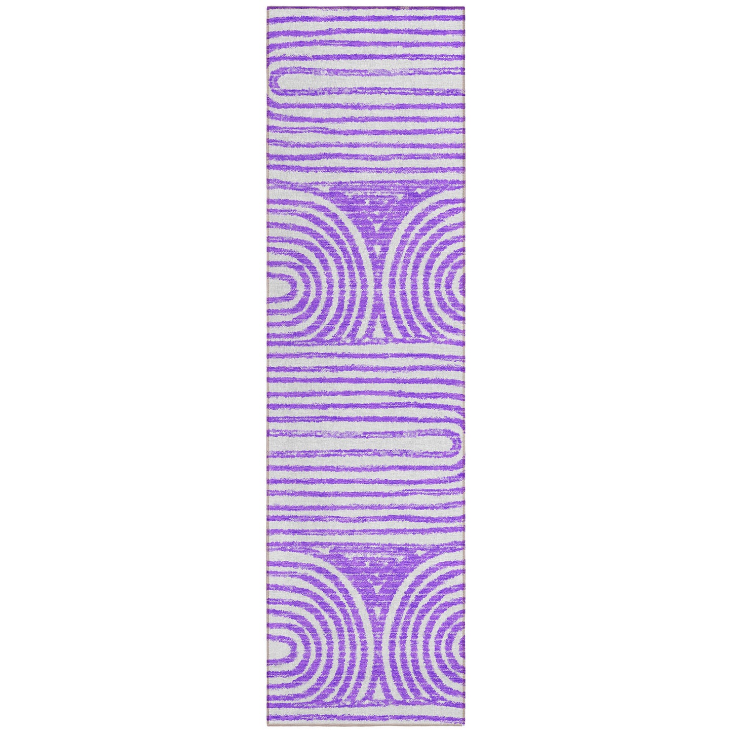 8' Runner Purple and White Abstract Washable Non Skid Indoor Outdoor Runner Rug-1