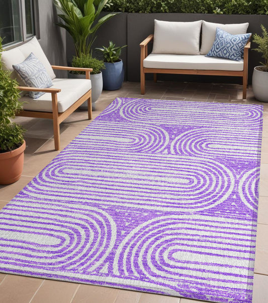 5' X 8' Purple And White Abstract Washable Indoor Outdoor Area Rug-0
