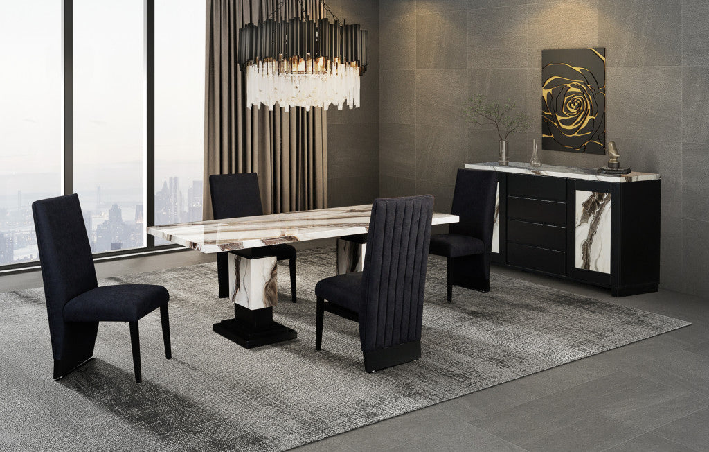 82" Black and White Faux Marble and Wood Double Pedestal Base Dining Table-8