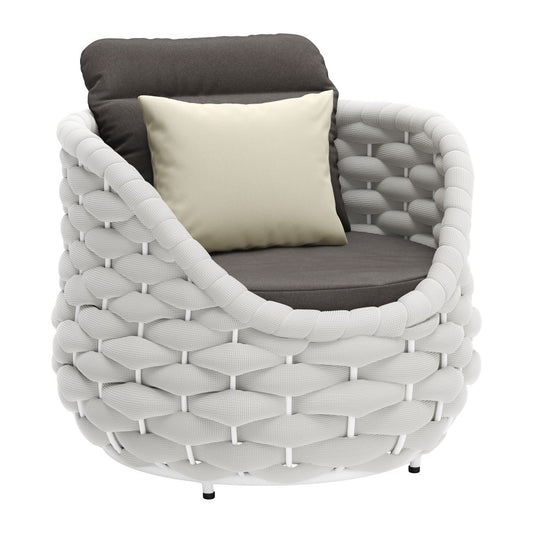 34" Gray And White Fabric Club Chair And Toss Pillow-0