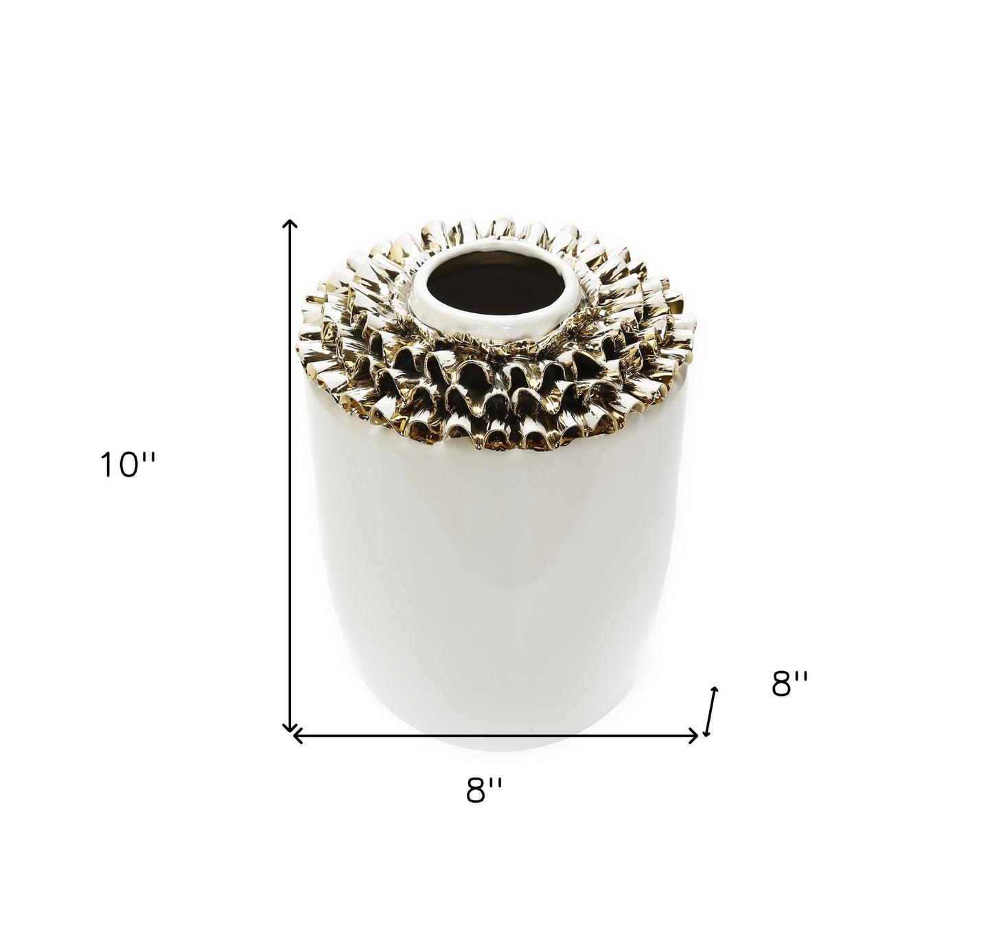 10" White Round Ceramic Table Vase With Sculptural Details-6