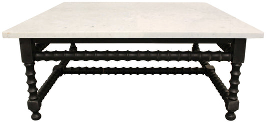 48" White And Black Genuine Marble And Solid Wood Square Coffee Table-0