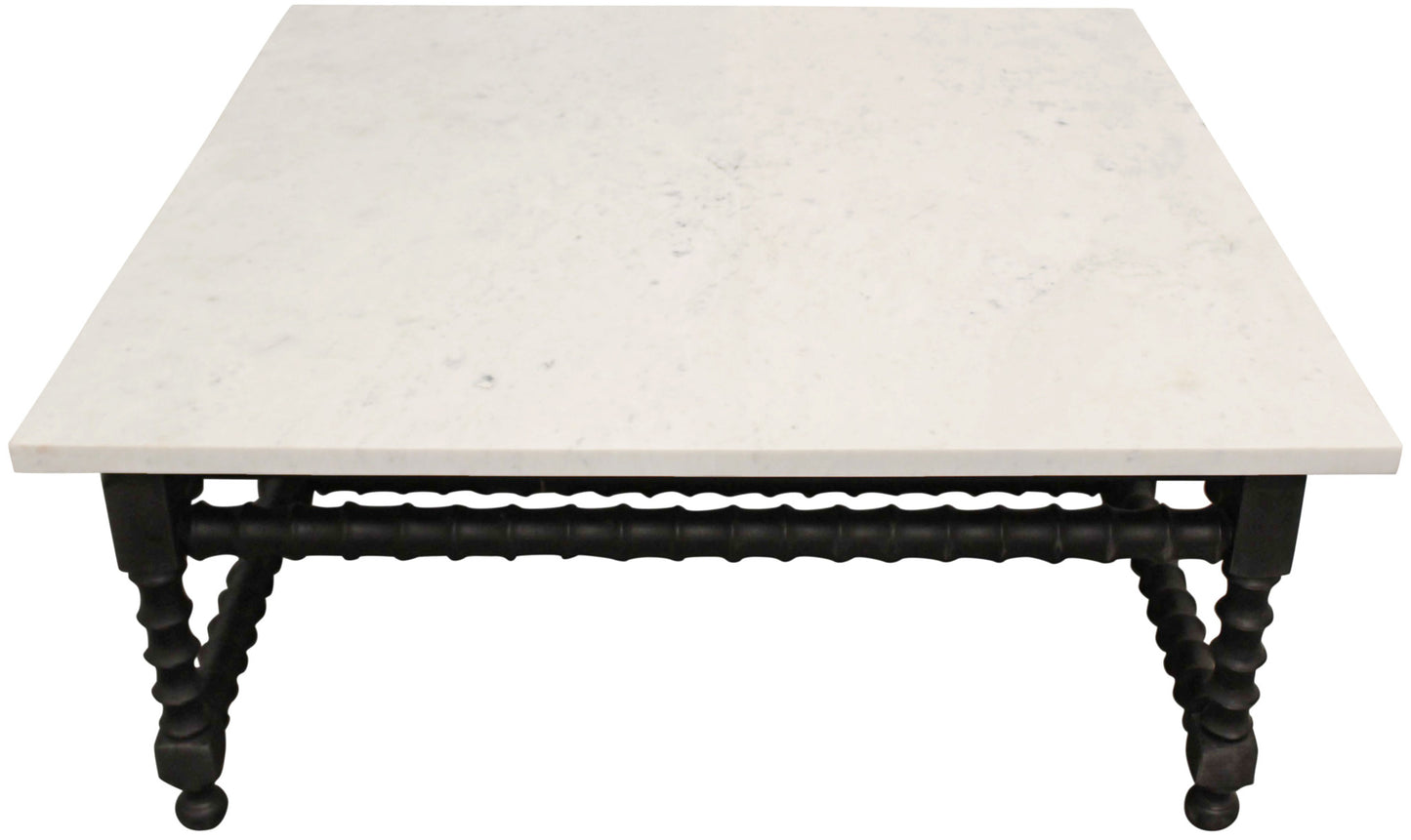 48" White And Black Genuine Marble And Solid Wood Square Coffee Table-2