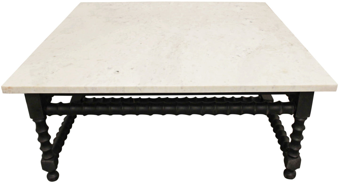 48" White And Black Genuine Marble And Solid Wood Square Coffee Table-5