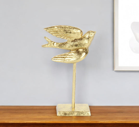 9" Gold Cast Iron Bird Tabletop Sculpture-0