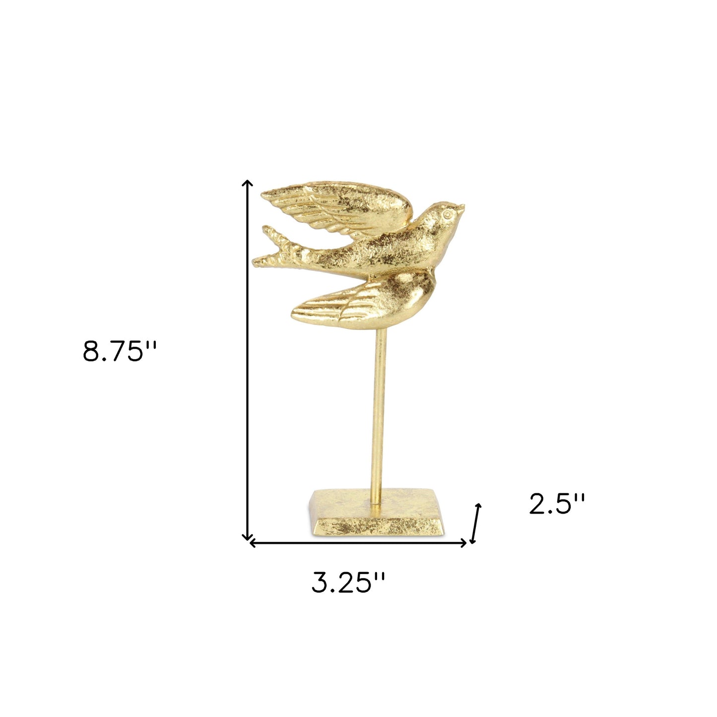 9" Gold Cast Iron Bird Tabletop Sculpture-8