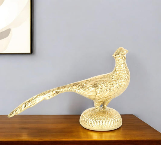 7" Gold Cast Iron Peacock Tabletop Sculpture-0