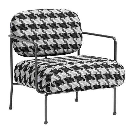 29" Black And White And Black Upholstered Houndstooth Arm Chair-0