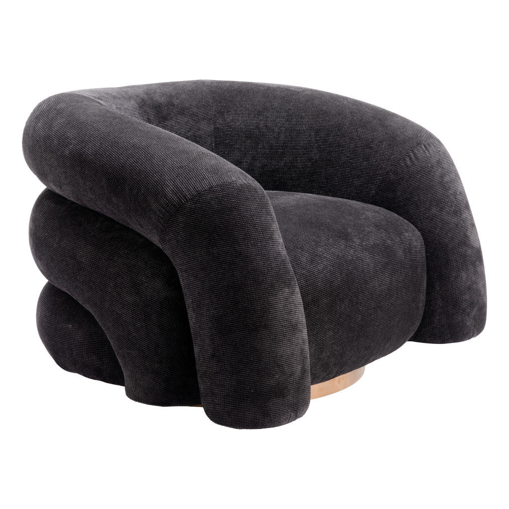37" Black And Gold Faux Shearling And Upholstered Arm Chair-5