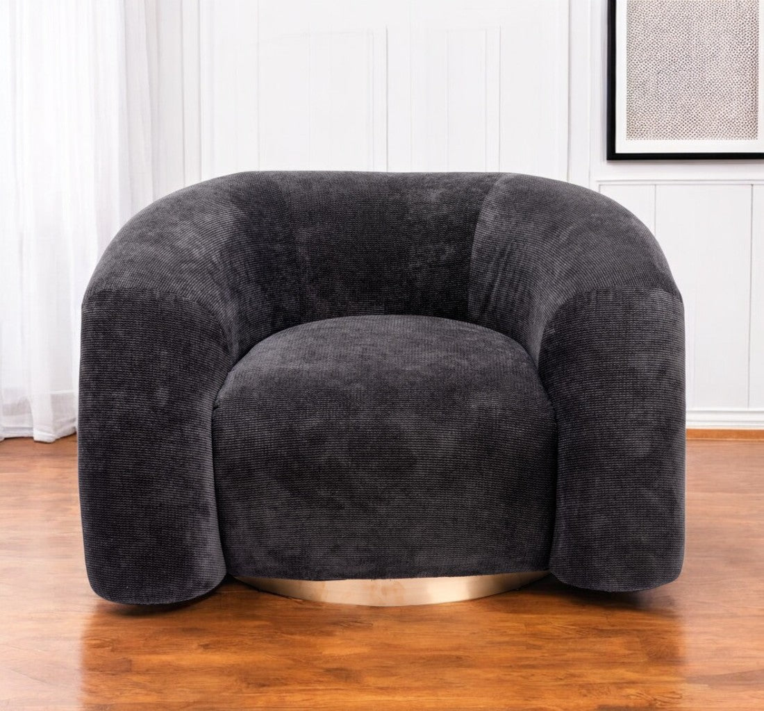 37" Black And Gold Faux Shearling And Upholstered Arm Chair-1