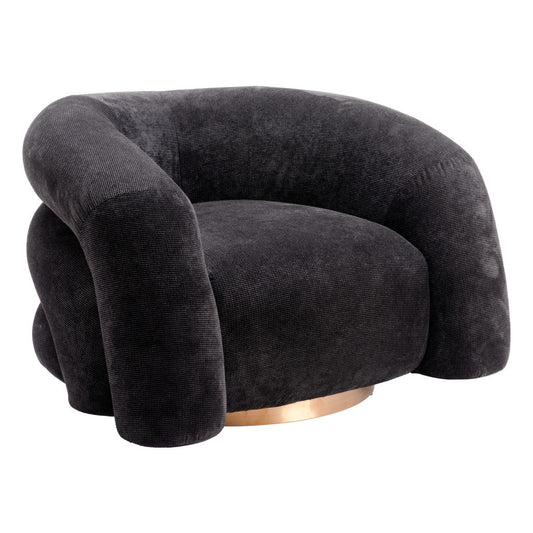 37" Black And Gold Faux Shearling And Upholstered Arm Chair-0