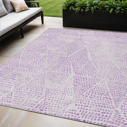 5' X 8' Purple And Ivory Geometric Washable Indoor Outdoor Area Rug-0