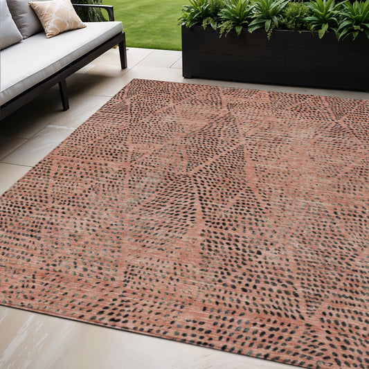 5' X 8' Salmon Charcoal And Beige Geometric Washable Indoor Outdoor Area Rug-0