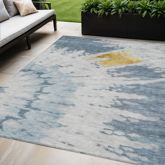 5' X 8' Denim Blue And Sky Blue Abstract Washable Indoor Outdoor Area Rug-0