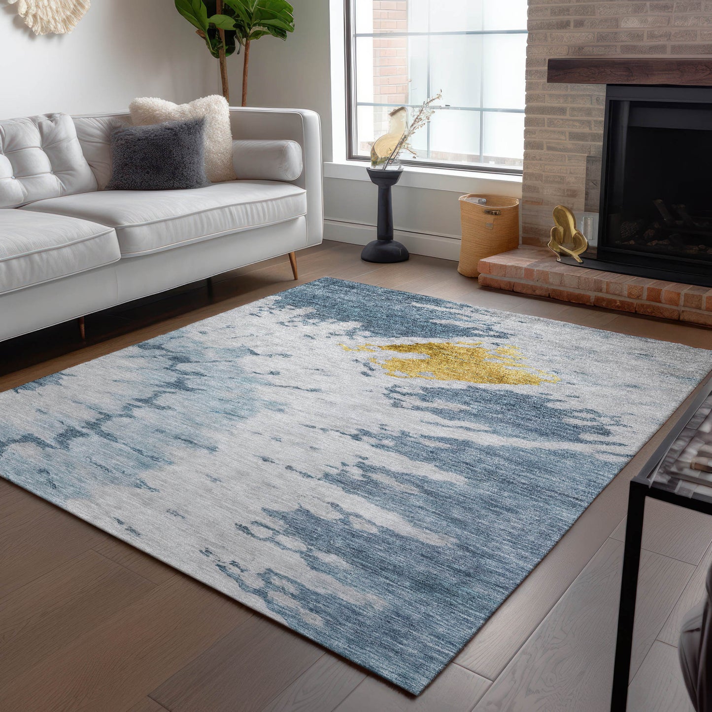 5' X 8' Denim Blue And Sky Blue Abstract Washable Indoor Outdoor Area Rug-7