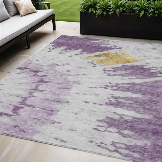 5' X 8' Purple And Lavender Abstract Washable Indoor Outdoor Area Rug-0