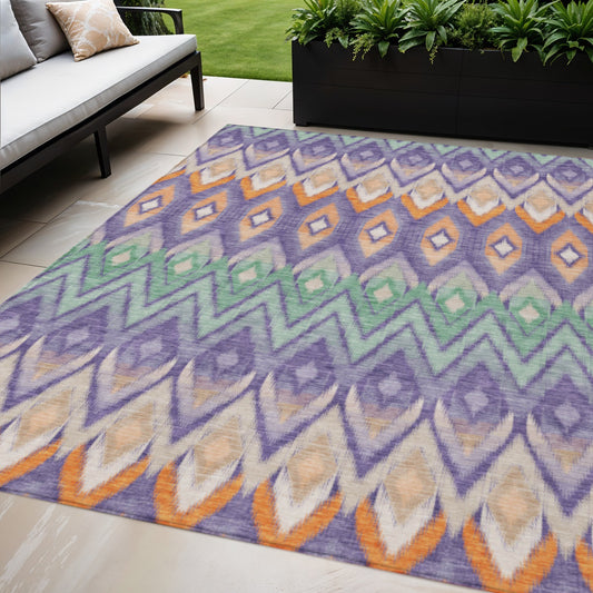 5' X 8' Purple Lilac And Orange Southwestern Washable Indoor Outdoor Area Rug-0