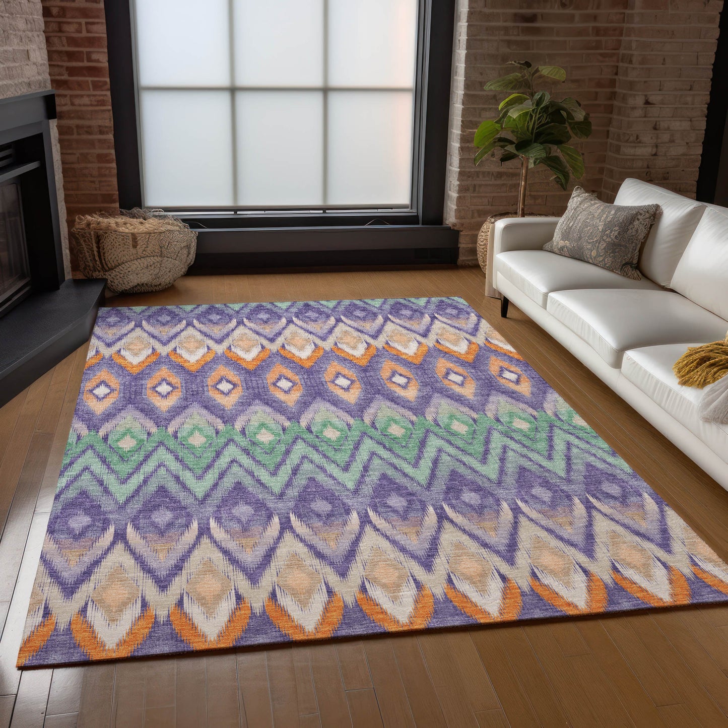 5' X 8' Purple Lilac And Orange Southwestern Washable Indoor Outdoor Area Rug-8