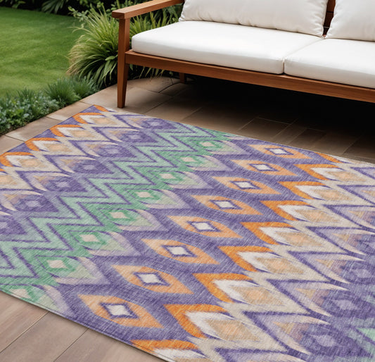 10' X 14' Purple Lilac And Orange Southwestern Washable Indoor Outdoor Area Rug-0