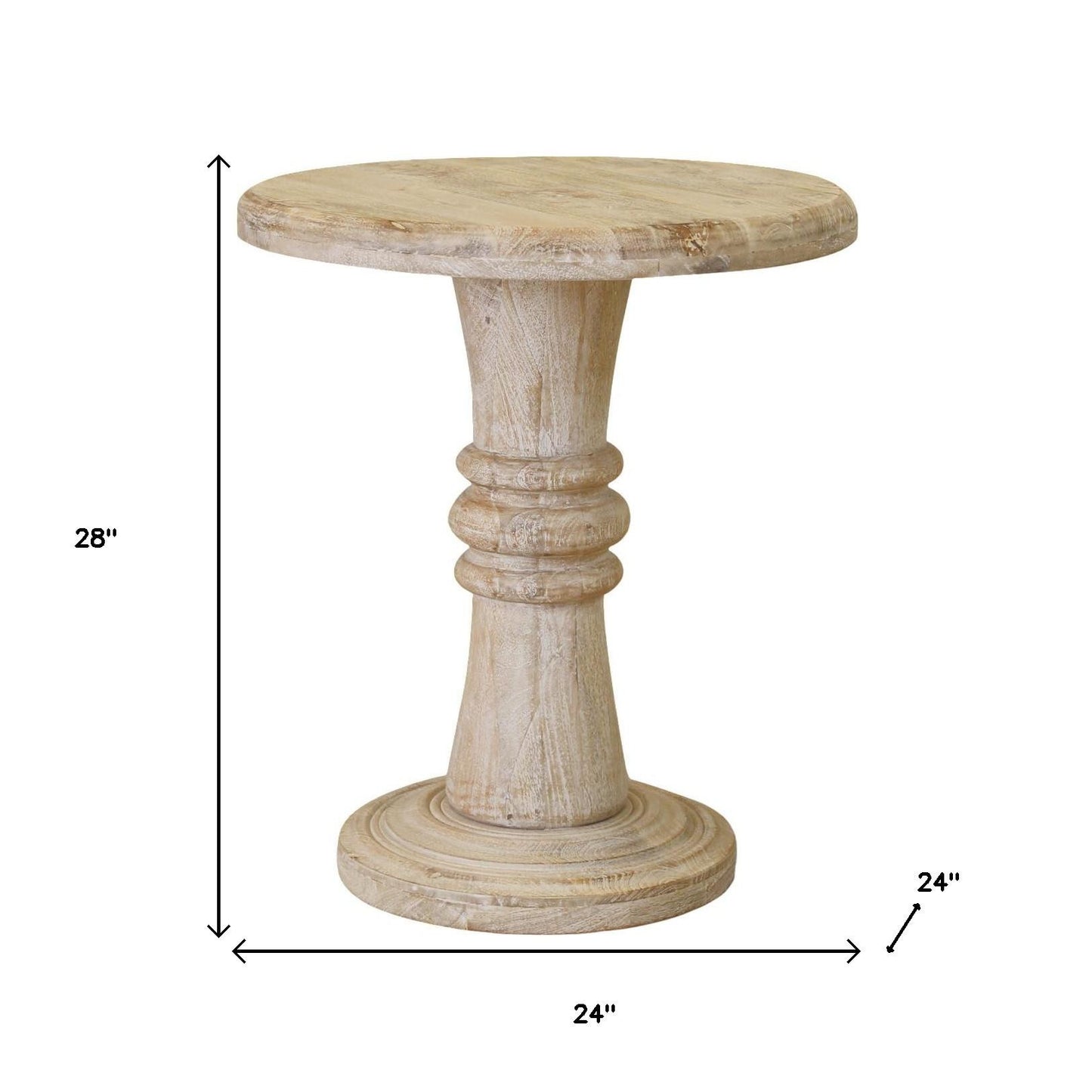 28" Brown Solid Wood Round Pedestal End Table-5