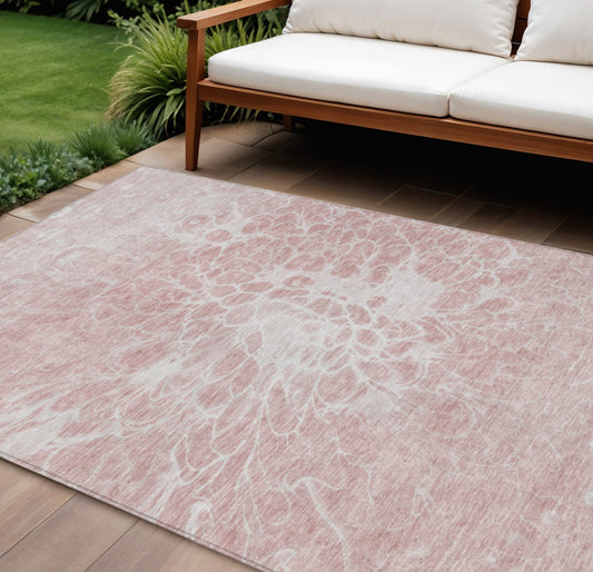10' X 14' Pink Blush And Ivory Abstract Washable Indoor Outdoor Area Rug-0