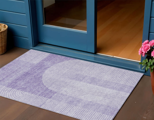 3' X 5' Lavender And Purple Geometric Washable Indoor Outdoor Area Rug-0