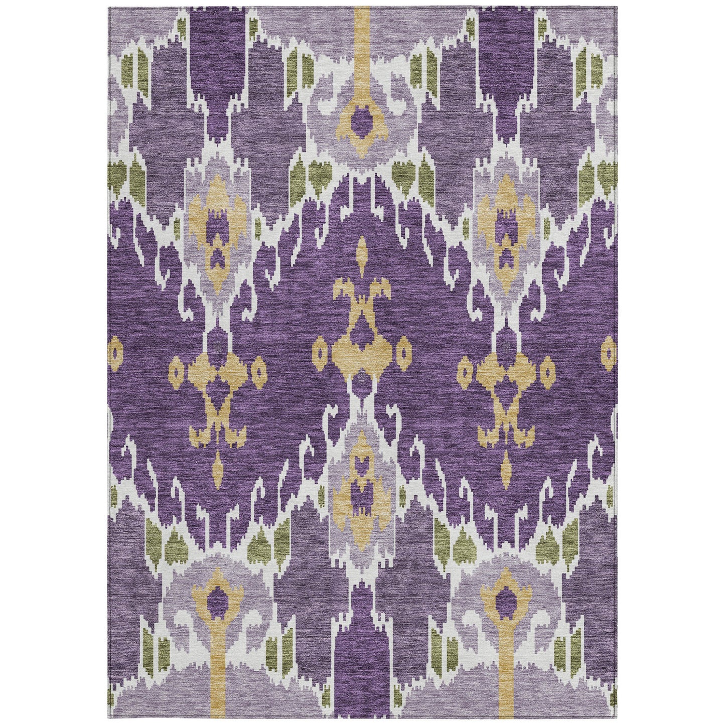 9' X 12' Purple Lavender And Gold Ikat Washable Indoor Outdoor Area Rug-7