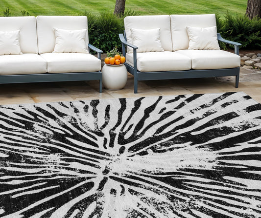 9' X 12' Ivory Black And Gray Abstract Washable Indoor Outdoor Area Rug-0