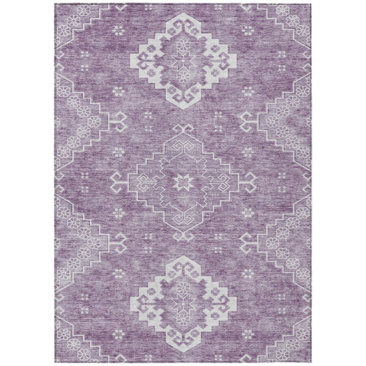 3' X 5' Lavender Plum And Ivory Medallion Washable Indoor Outdoor Area Rug-0