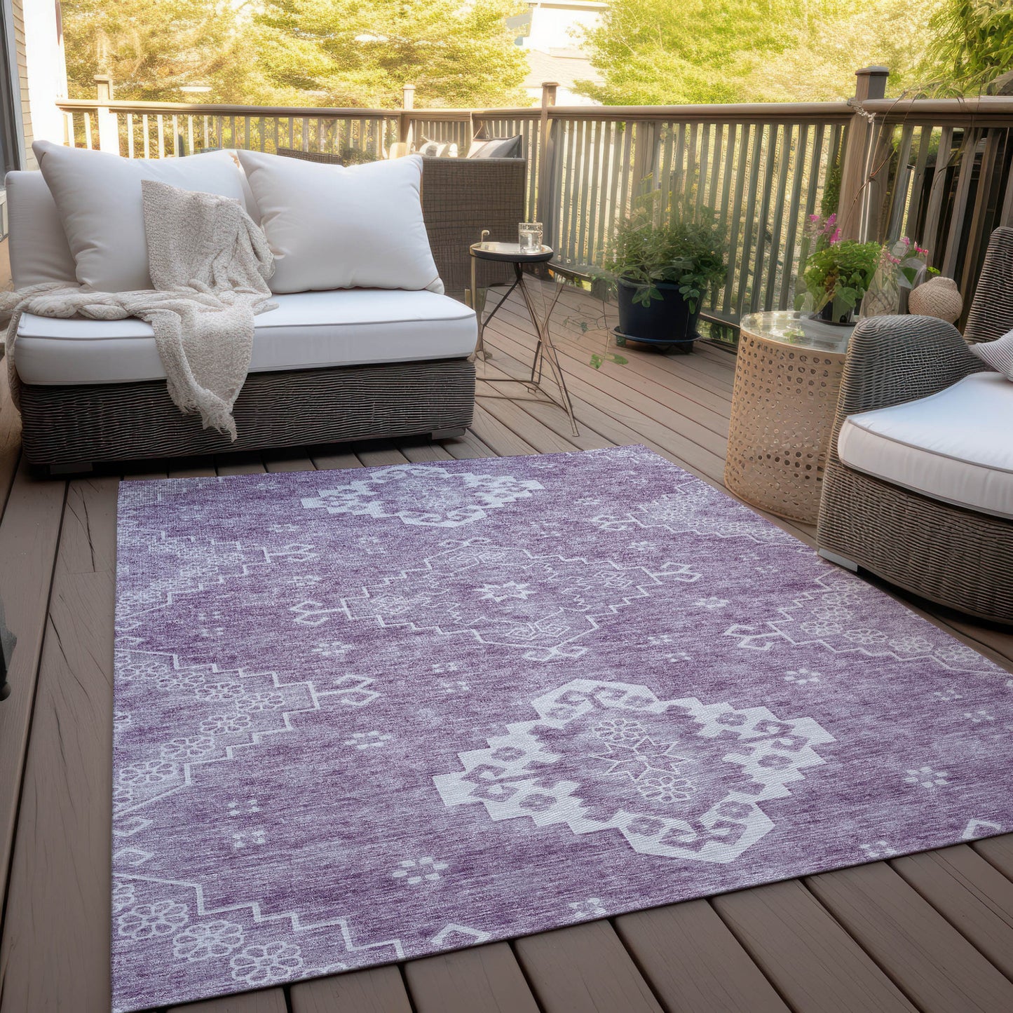 3' X 5' Lavender Plum And Ivory Medallion Washable Indoor Outdoor Area Rug-8