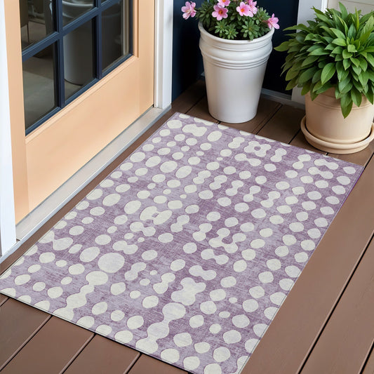 3' X 5' Purple And Ivory Abstract Washable Indoor Outdoor Area Rug-0