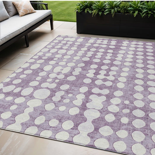 5' X 8' Purple And Ivory Abstract Washable Indoor Outdoor Area Rug-0