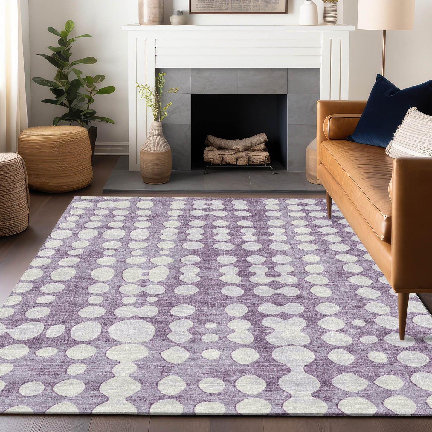 5' X 8' Purple And Ivory Abstract Washable Indoor Outdoor Area Rug-8