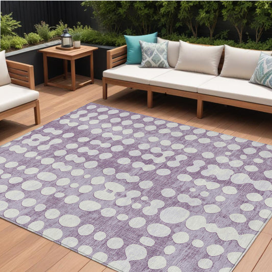10' X 14' Purple And Ivory Abstract Washable Indoor Outdoor Area Rug-0