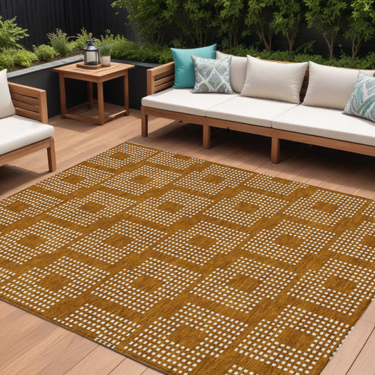 8' X 10' Terra Cotta And Ivory Geometric Washable Indoor Outdoor Area Rug-0