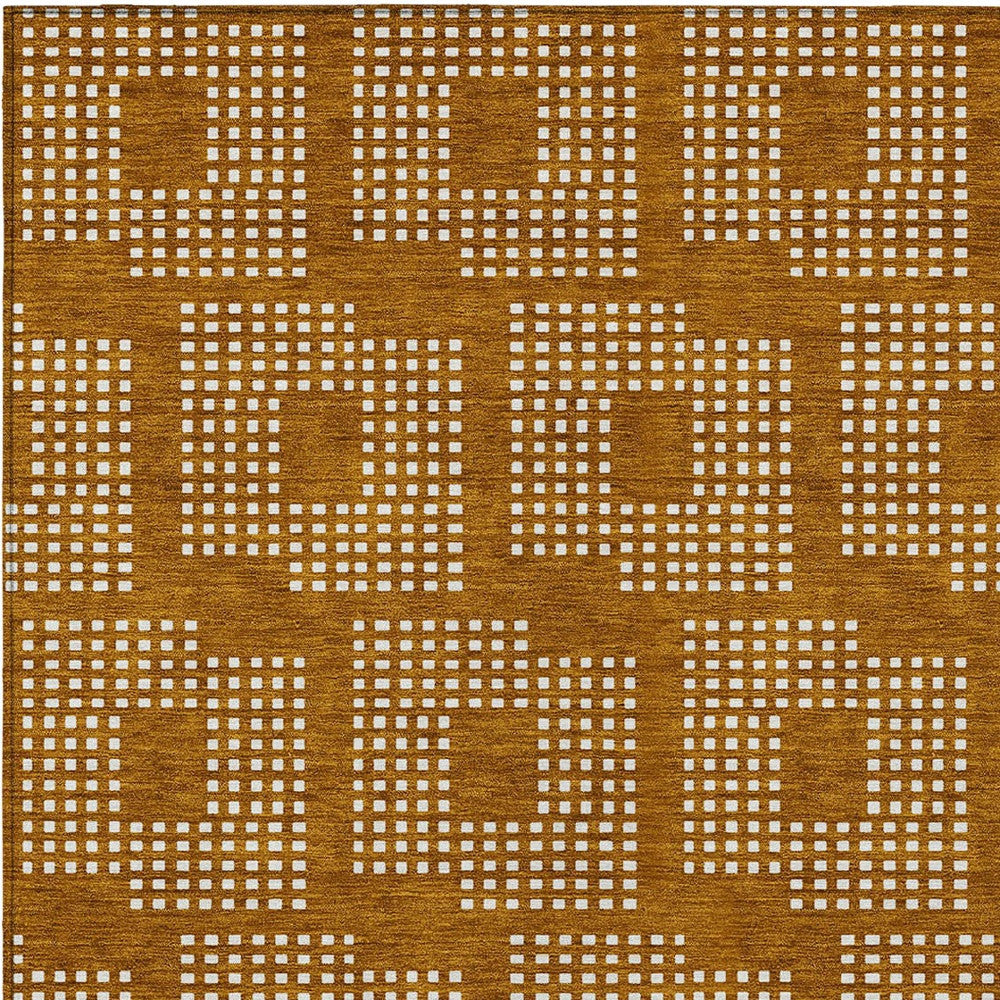 8' X 10' Terra Cotta And Ivory Geometric Washable Indoor Outdoor Area Rug-5
