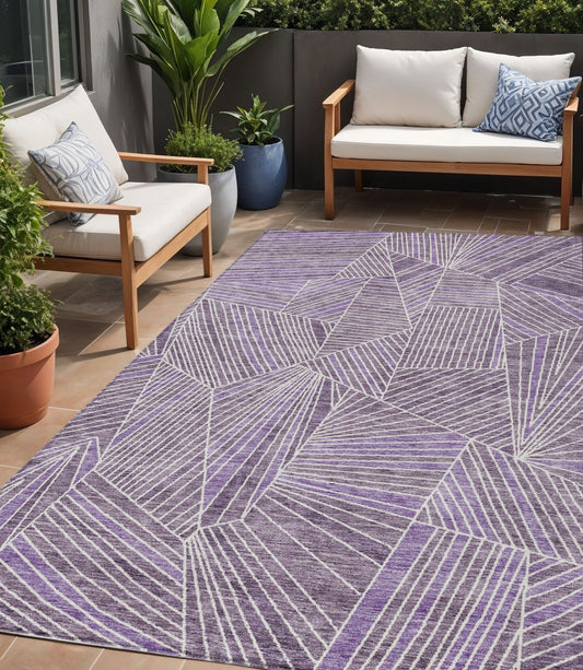 5' X 8' Purple And Ivory Geometric Washable Indoor Outdoor Area Rug-0