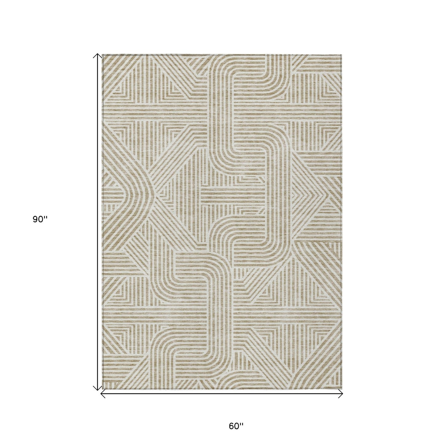 5' X 8' Beige And Brown Abstract Washable Indoor Outdoor Area Rug-2