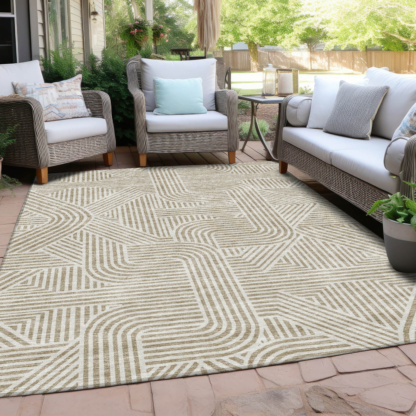 5' X 8' Beige And Brown Abstract Washable Indoor Outdoor Area Rug-8