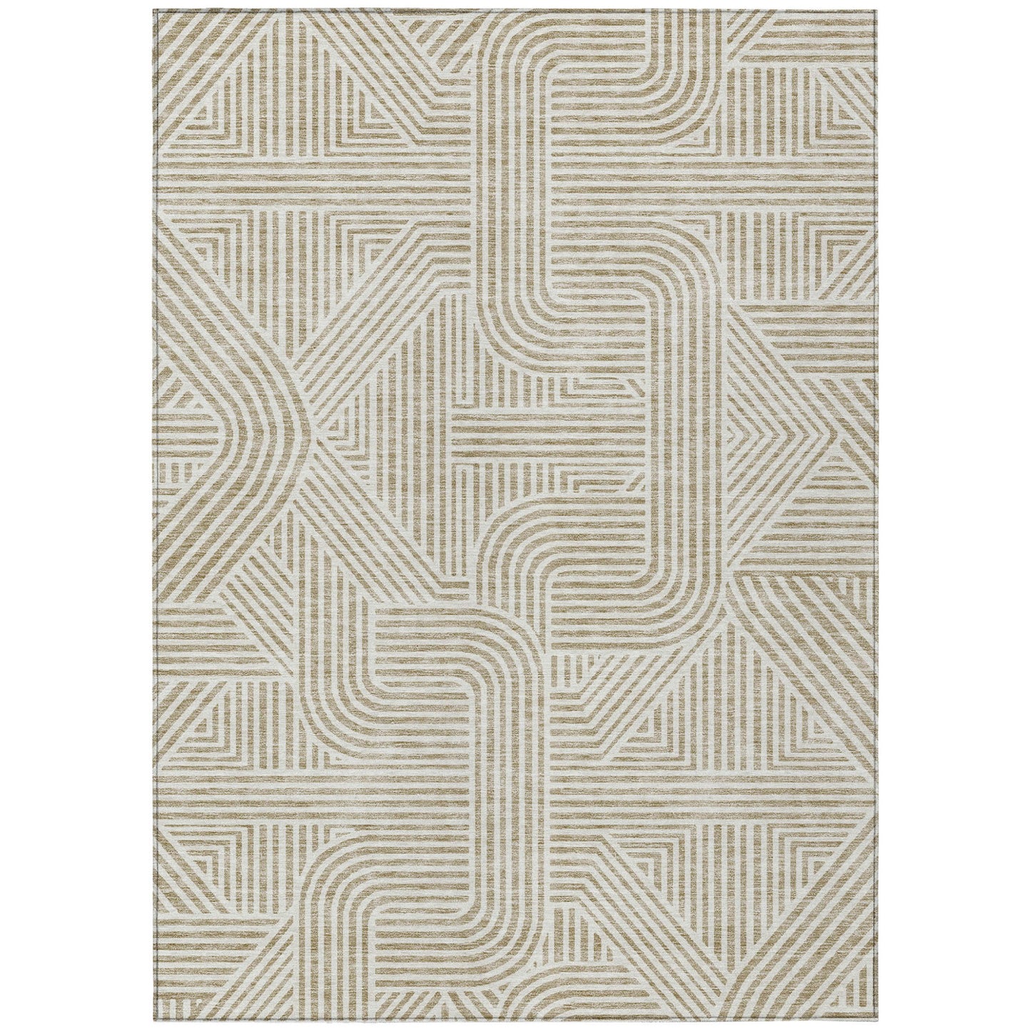 5' X 8' Beige And Brown Abstract Washable Indoor Outdoor Area Rug-1