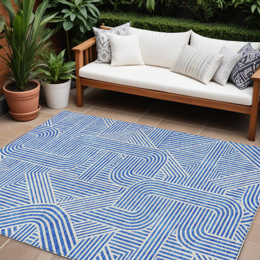 9' X 12' Blue And Ivory Abstract Washable Indoor Outdoor Area Rug-0
