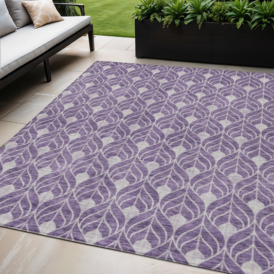 5' X 8' Purple And Ivory Geometric Washable Indoor Outdoor Area Rug-0