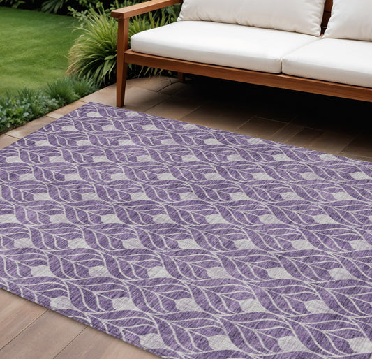 9' X 12' Purple And Ivory Geometric Washable Indoor Outdoor Area Rug-0