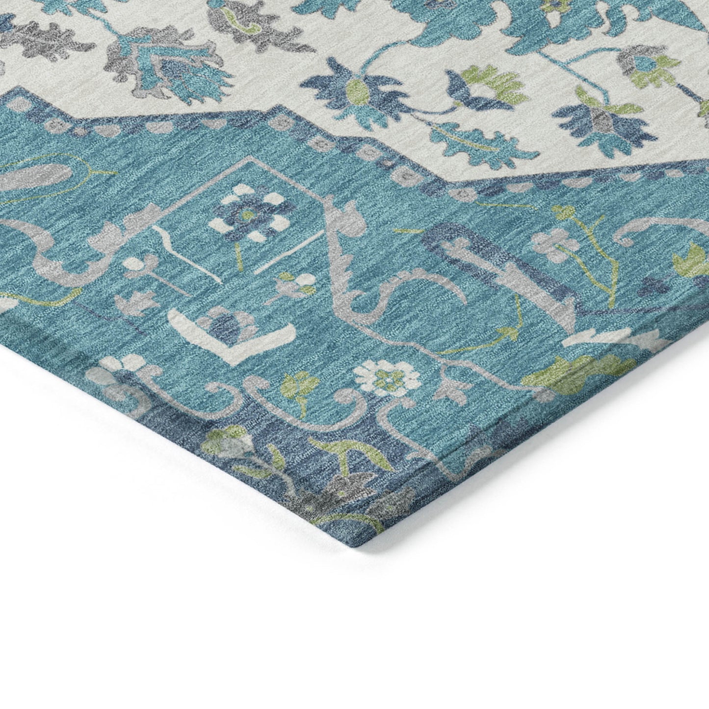 5' X 8' Teal Blue Green And Ivory Oriental Washable Indoor Outdoor Area Rug-3