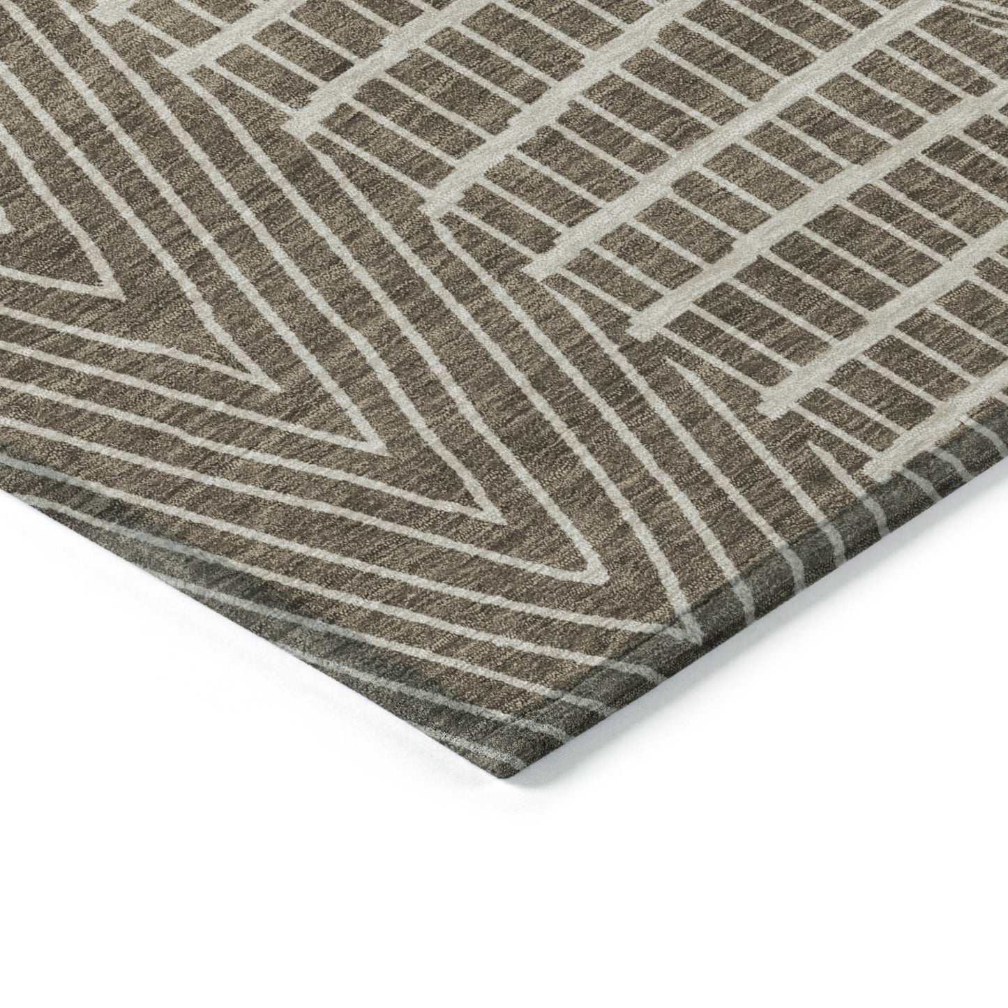 9' X 12' Brown And Beige Geometric Washable Indoor Outdoor Area Rug-3